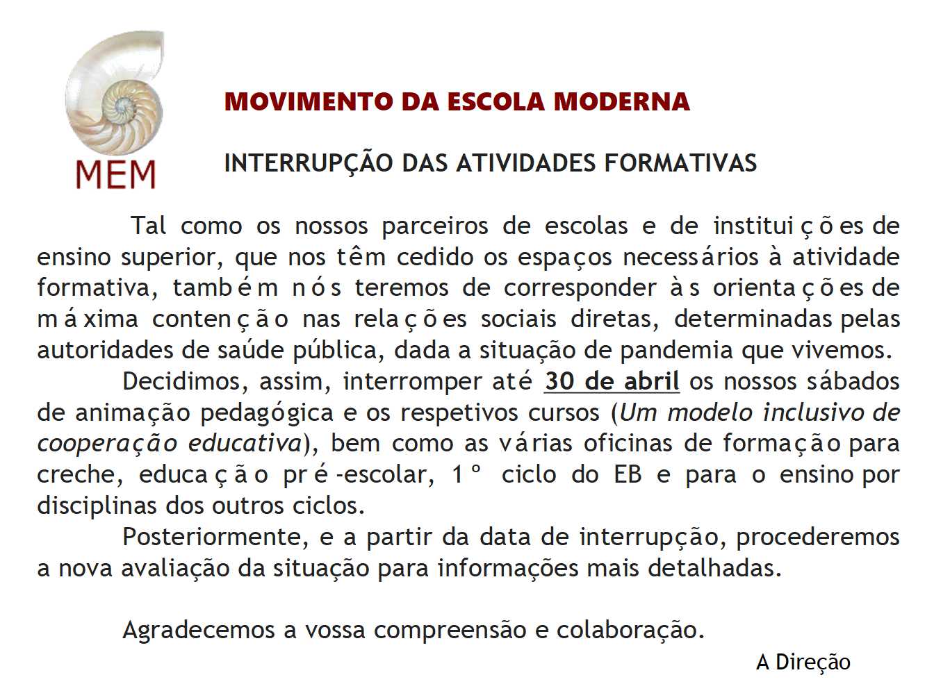 Comunicado da Direção